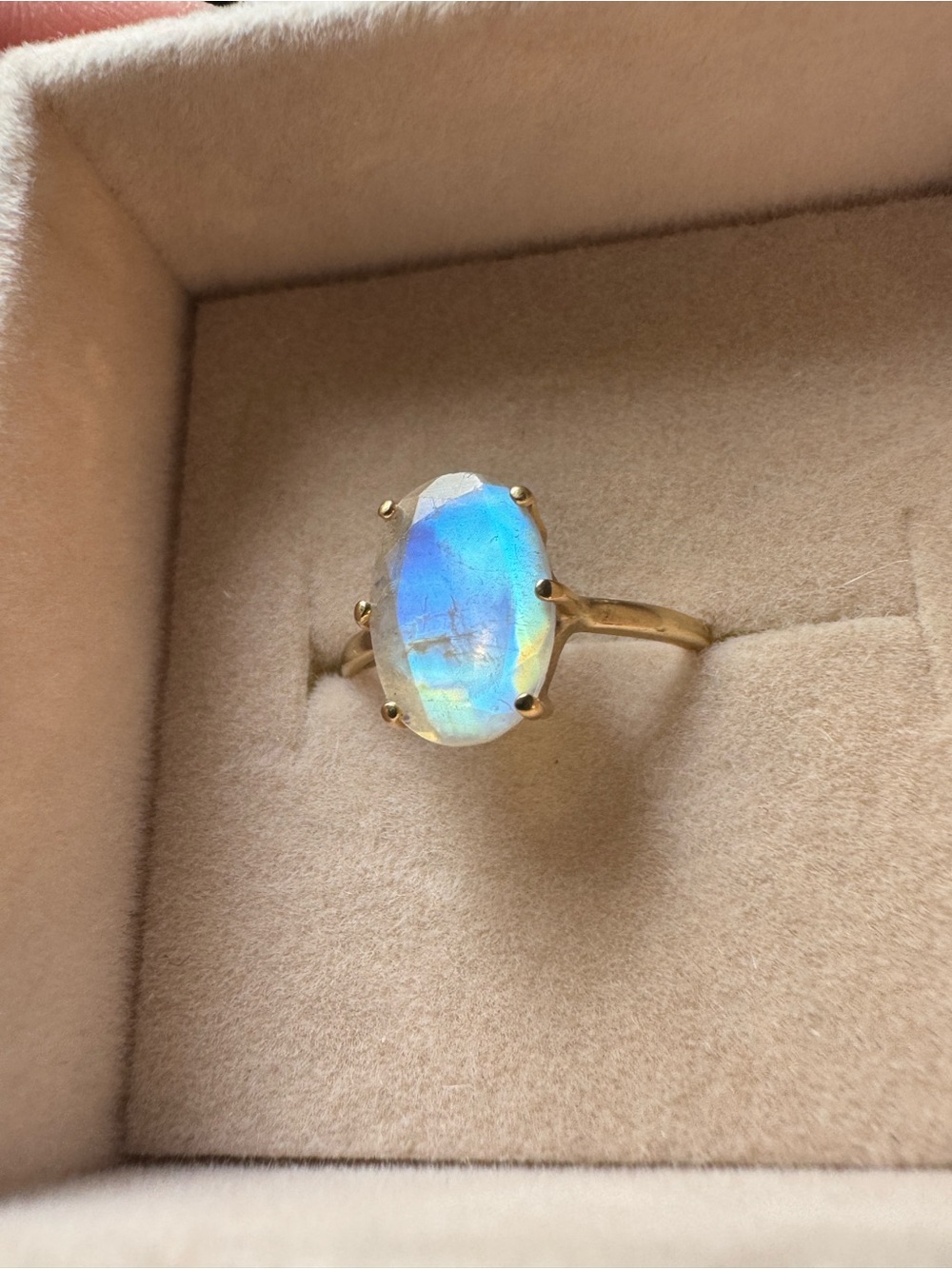 Custom made one of a kind Charlie and Marcelle solid gold Moonstone size 7 ring
